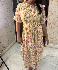 Yellow Floral Cold Shoulder Dress