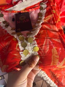 Vibrant Pure Jaipuri Orange Floral Kurta Set with