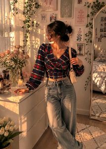 Vintage Plaid Wrap Top ❤️💙