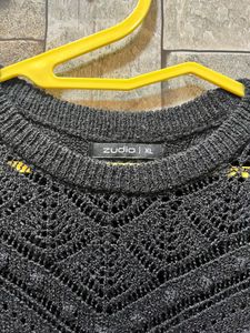 Black Crochet Knit Sweater