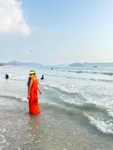 asos Vibrant Orange Saree with Floral Print