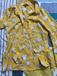 Yellow Floral Tie-Neck Blouse