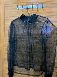 Sheer Black Star Print Top