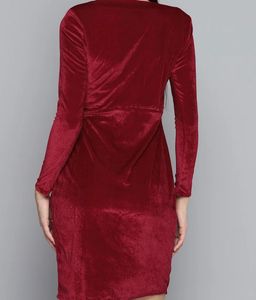 Elegant Velvet V-Neck Ruched Dress