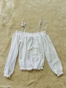 White Off-Shoulder Smocked Blouse