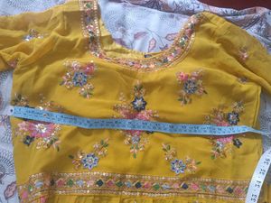 nyra cut⭐Embroidered Mustard Yellow Kurta