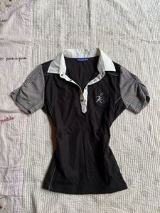Classic Black Polo Shirt with Striped Sleeves
