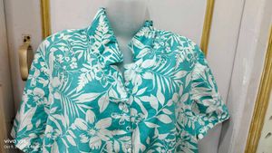 Blue Floral Print Button-Up Shirt
