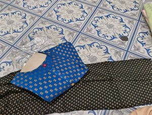 Blue Printed Kurta with Black Plazo
