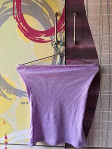 Purple Ribbed Cropped Tube Top