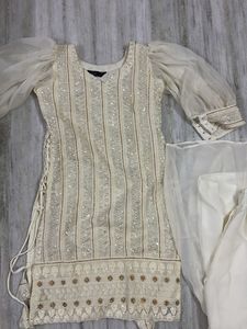 v neck embroidered sequinned kurti set
