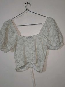 White Lace Puff Sleeve Top