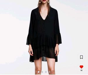 ZARA Chic Black Pleated Midi Dress with Belt