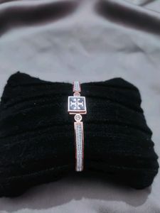 Tory Burch Brand,Anti Tarnish Stainless Steel Handcuffs With Black MOP And Ad Stone Work
