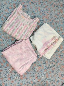 Elegant Pink &amp; White Patterned Kurta set