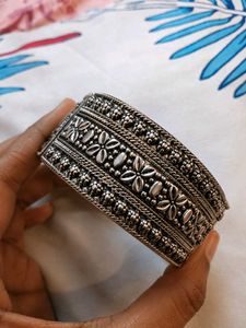 Oxidised Silver Look Designer Kada Bracelet