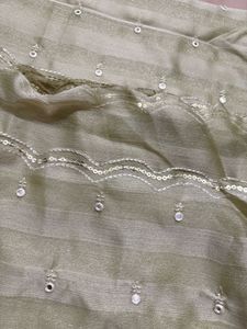 Elegant Light Green Mirror Work Saree
