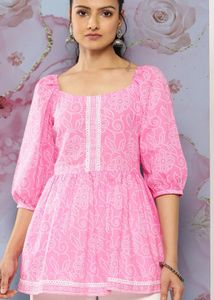 Bright Pink Bandhani Print Kurta