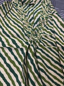Elegant Green Striped Kurta with Embellishments