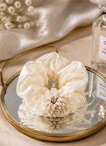 Elegant Cream Satin Scrunchie Set 2  pis