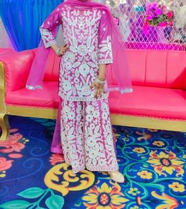 Embroidered Magenta Kurti Sharara Set
