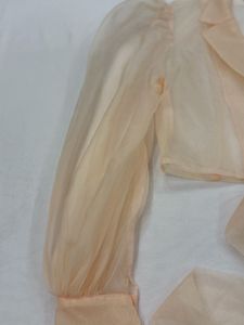 designer Sheer Puff Sleeve Cropped Blazer Top