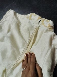 Ethnic White Kurta With Mirror Work Border