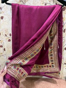 Beautiful Wine Color Saree With Blouse