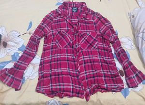 Pink Plaid Button-Up Shirt