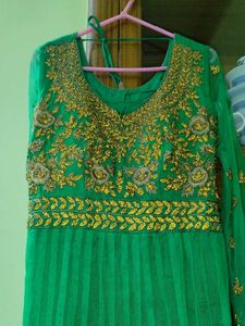 Beautiful Green Embroidered Anarkali Gown with dup