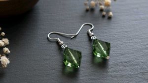 Green Crystal Diamond Shape Earrings