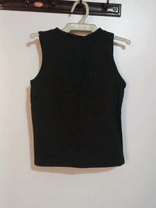 Black Sleeveless T-Shirt with Yellow Print