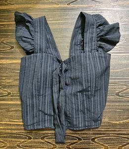 Chic Striped Tie-Front Flutter Top