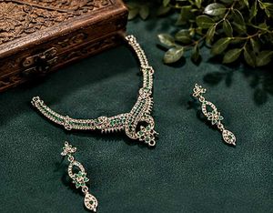 Emerald and Crystal Necklace &amp; Earring Set