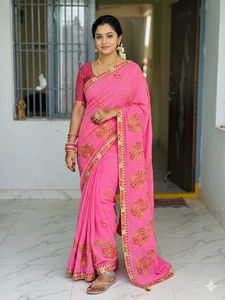 Elegant Pink Embroidered Saree