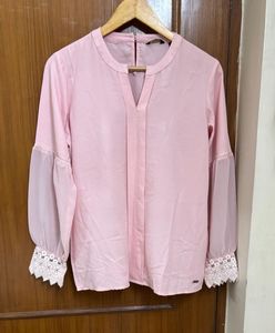 Park Avenue V-Neck Blouse with Lace Cuffs