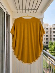 Yellow Kaftan Top with Tassel Detail