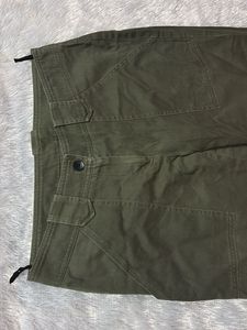 Olive Green Cargo Pants with Buckle Detail