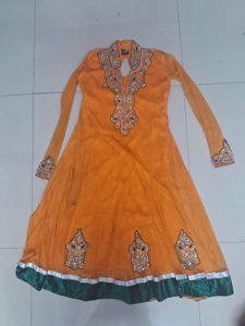 Orange Anarkali Kurta with Embellishments