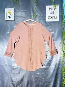 Elegant Pink Lace Detail Tunic Top