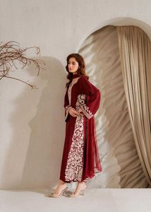 *Maroon Red Kashmiri Embroidered Crepe Silk Straig