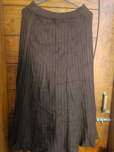 Brown Pleated Knit Midi Skirt