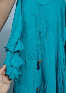 Teal Ruffle Sleeve up and down kurti dress