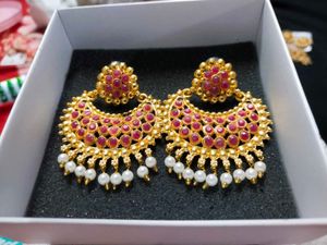 Beautiful Gold Plated Earrings with Red Stones