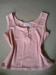 Cute Pink Ribbed Henley Tank Top