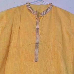 Yellow Kurti with Embroidered Border