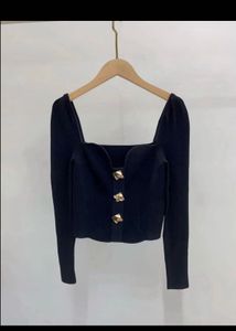 Chic Black Bell Sleeve Button-Up Top