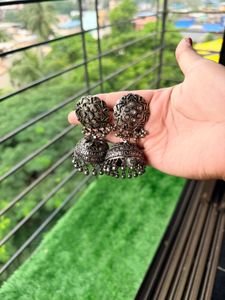 Oxidized Silver Jhumka Earrings