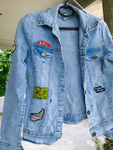 Trendy Light Blue Distressed Denim Jacket