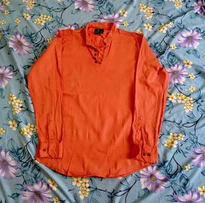 Men's Orange Mandarin Collar Kurta Shirt